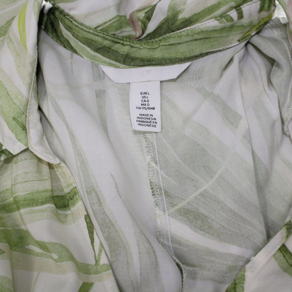 Large H&M Tropical Print Midi Dress Palm White Green Vacation Summer Party - Picture 8 of 14